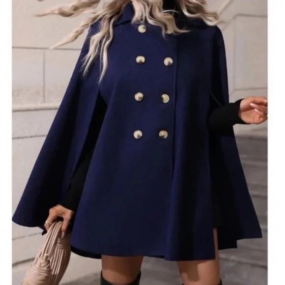 Classic Button Up Double Breasted Cape Jacket - Picture 16 of 16